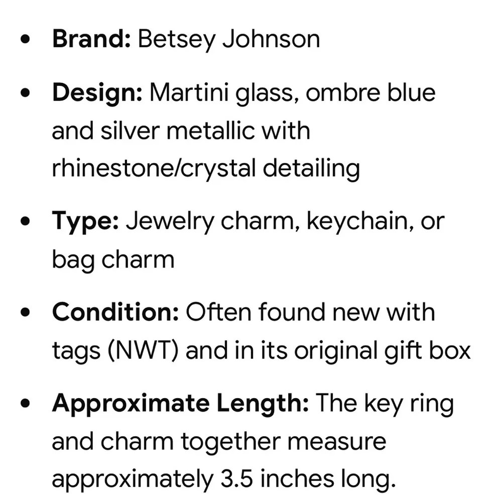 Betsey Johnson Blue & Silver Ombre open Frame Martini Bag Charm/Key Ring